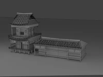Edo Japan Modullar Assets Untextured Free low-poly 3D model