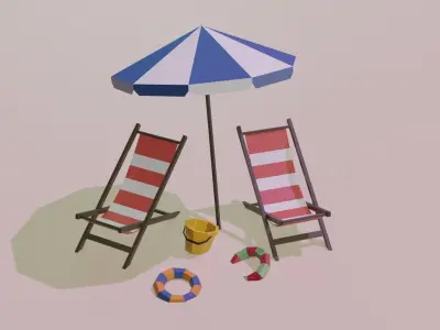 Beach and Summer themed LOW POLY Collection Low-poly 3D model