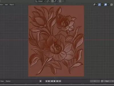 Modern Flower Relief Panel Wall Decor Set STL Mural CNC 379  3D model