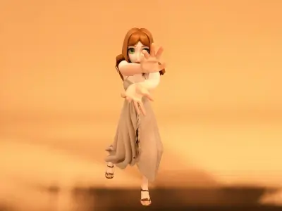 Elegant Female Character with Chestnut Hair Low-poly 3D model