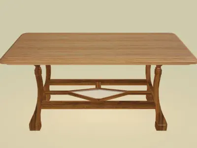 Classical wooden dining table Free low-poly 3D model