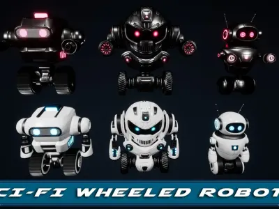 Sci Fi Droid Robot Set Low-poly 3D model