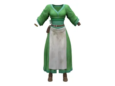 Medieval Green Tavern Waitress Outfit Low-poly 3D model