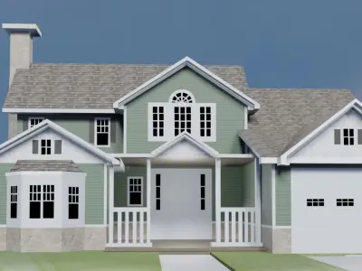 Craftsman House With a Pool and Garage  3D model