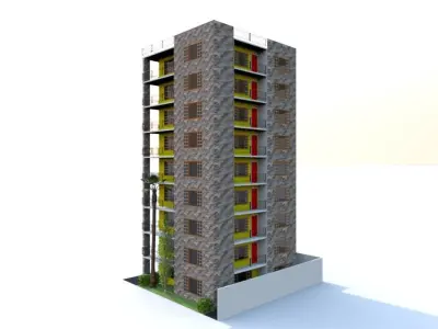 8 floor tall yellow apartment building code 102  Free 3D print model