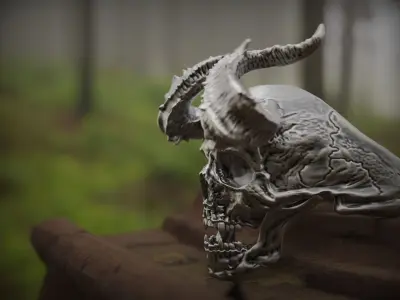 Realistic Ring Demon Skull with Horns 3D print model