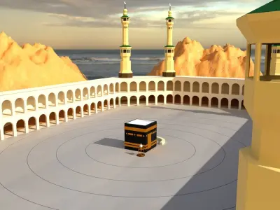 Low Poly Islamic Mosque and Kaba 3D Model Low-poly 3D model