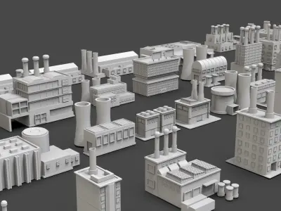 Low Poly Industrial Building Pack Of 40 -Game Ready -Untextured Low-poly 3D model