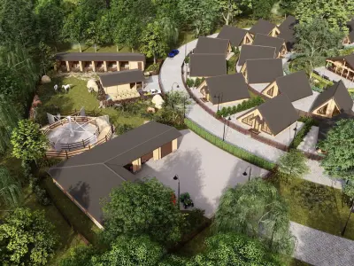 3D model of a small town of wooden houses 3D model