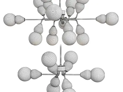 FABRON modern chandelier - gold and glass balls Low-poly 3D model