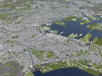 Yokohama Japan 50x50km 3D City Map 3D model