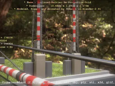 Railroad Barrier 9m High-Poly with Protective Grid 3D model