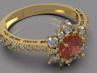 Elegant Ruby and Diamond Halo Engagement Ring 3D print model