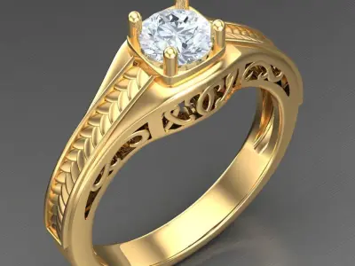 Light Gold Diamond Men Ring 2MR065 3D model