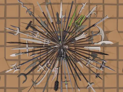 50 Low Poly Polearms Low-poly 3D model