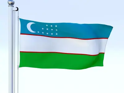 Animated Uzbekistan Flag Low-poly 3D model