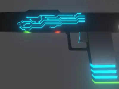 Low poly gun with neon lights Low-poly 3D model
