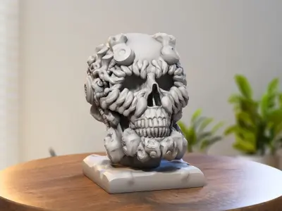 Robot Skull Headphone Stand  Cyborg Headset Stand 3D print model purchase
