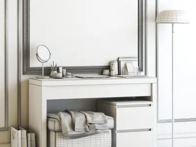 MALM Dressing Table with STRANDMON Gray Ottoman 3D model