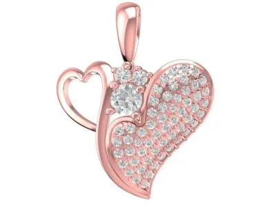Elegant Heart Pendant w Pave Diamonds and Open Heart Accent 1879 3D print model
