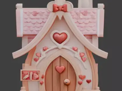 Stylized Valentine House 3D Model Low-poly 3D model