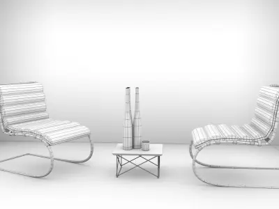 Living Lounge Set Low-poly 3D model