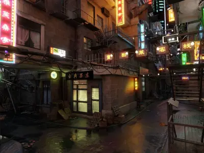 China-Themed Cyberpunk Street 3D model