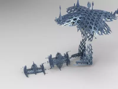 cyberpunk  cliff tower 3 versions  3D model