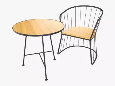 Outdoor coffee table and two chairs 3D model