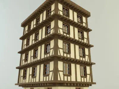 model houses 3 tall building with windows and balconies 3D model