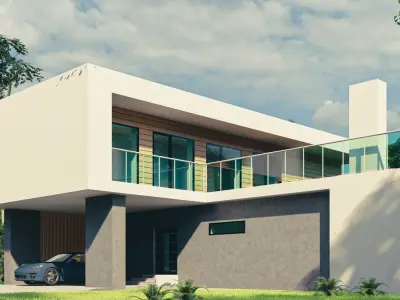 House modern plans with swimming pool Free 3D model
