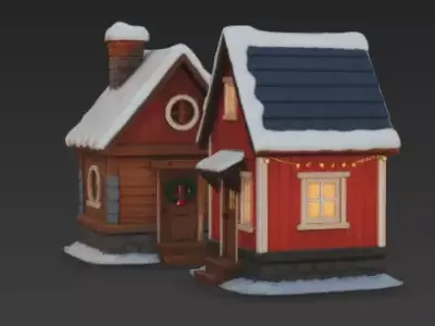 Modular Winter Cottage Pack - 2 Variants Low-poly 3D model