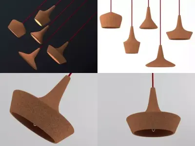 Coupoles pendant lamp made of cork 3D model