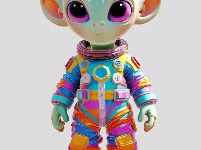 Alien Mascot Short Technical Model Description No Animation Low-poly 3D model