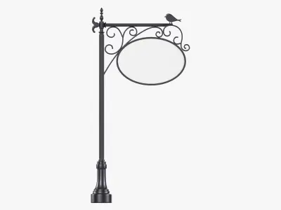 Forged column with hanging sign 02 3D model