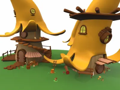 Cartoon banana house and props 2 3D model