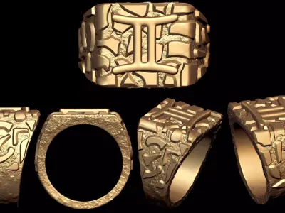 Gemini Horoscope Zodiac Nugget Ring  3D print model