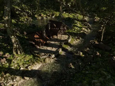 Cabin River Landscape Scene 3D model