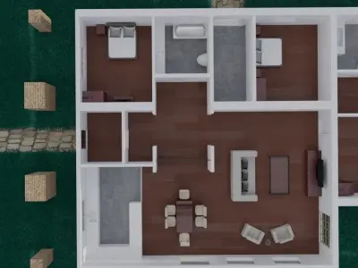 House design exterior and interior 3D model