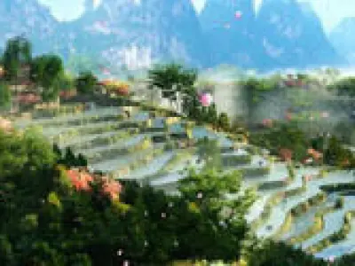 Terraced fields in spring summer autumn and winter 3D model