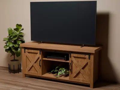 Rustic Farmhouse TV Stand with Barn Doors Low-poly 3D model
