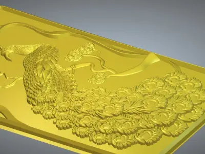 peacock door wood carved 3D print model
