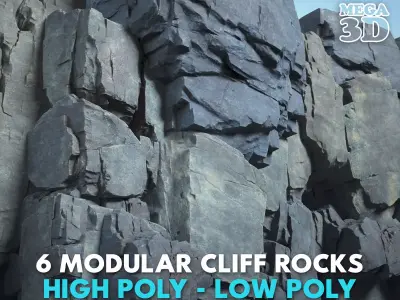 6 Modular Cliff Rocks - 240804 Low-poly 3D model