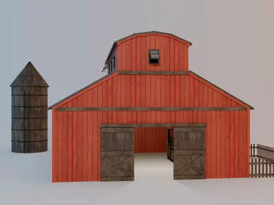 barn with silo and house stall 3D model