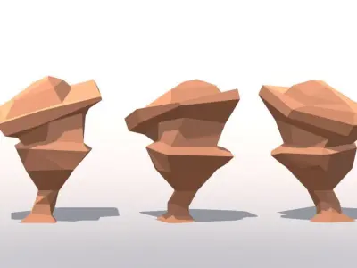 Low Poly Landscape Set three rocks Low-poly 3D model