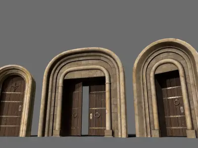 Medieval Door Set Low-poly 3D model