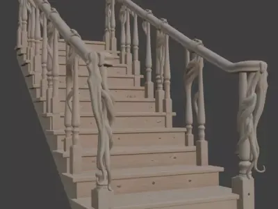 Fantasy Organic Wooden Staircase 3D model