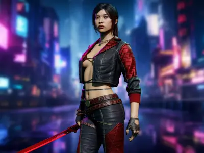 Cyber Punk  Asian Girl Low-poly 3D model