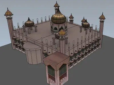 Lowpoly mosque model islamic with golden domes Low-poly 3D model