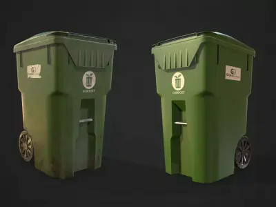 Plastic Trash Bin with Garbage Bags Low-poly 3D model